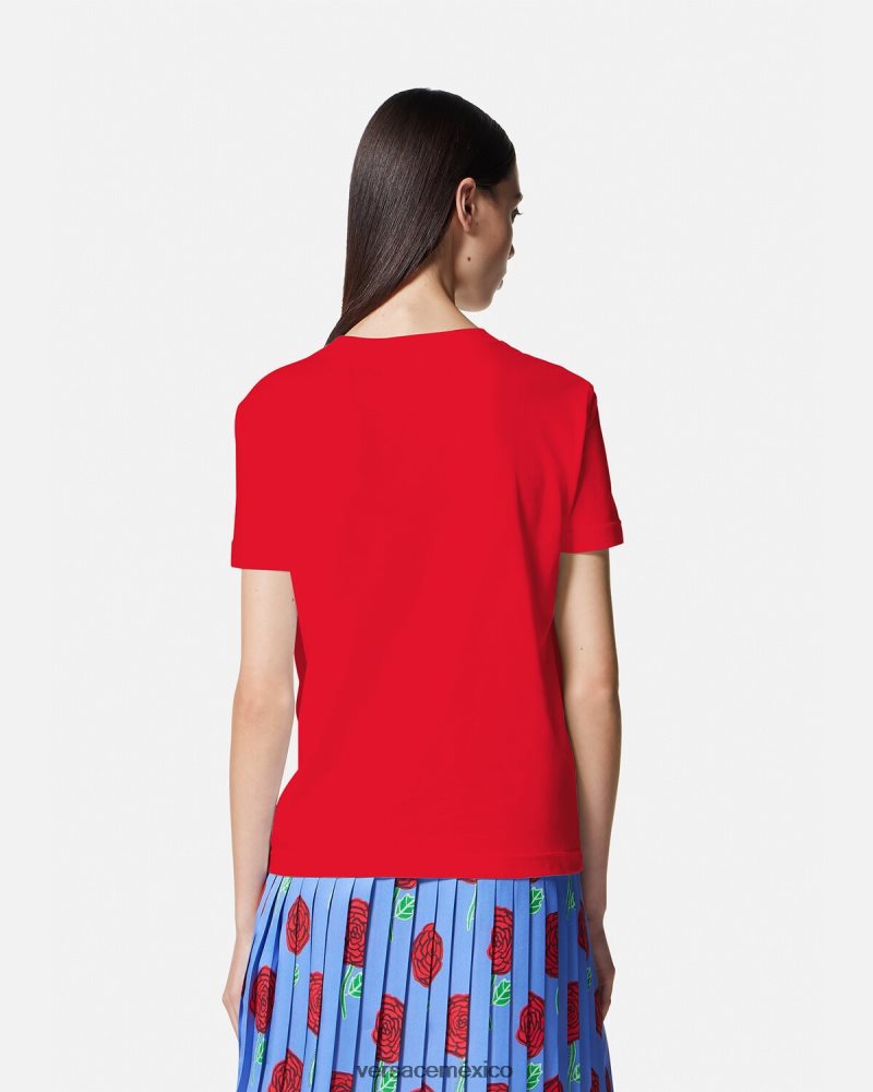 Versace camiseta con logo de rosas naranja ropa mujer 84626J2168