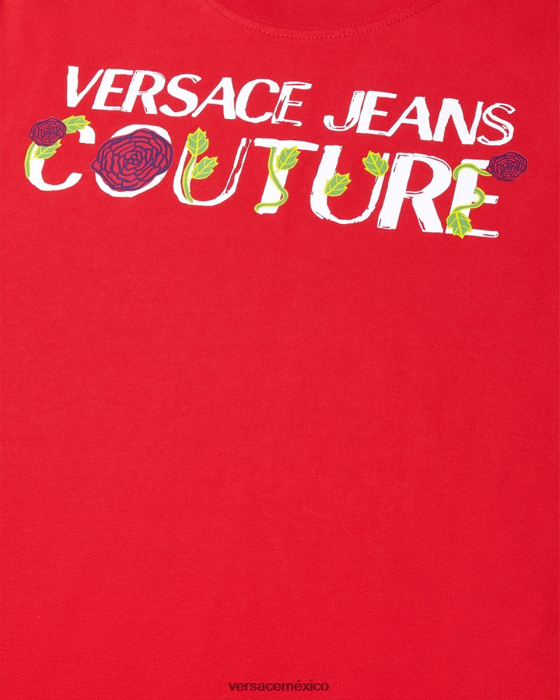 Versace camiseta con logo de rosas naranja ropa mujer 84626J2168