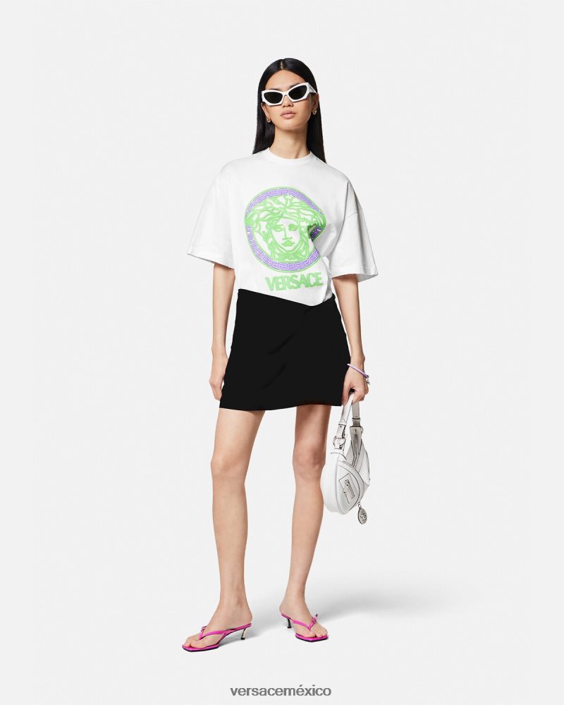 Versace camiseta con logo desgastado de Medusa blanco ropa mujer 84626J135