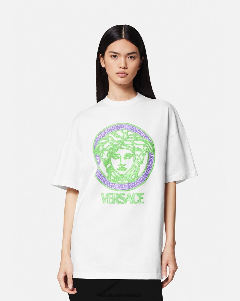 Versace camiseta con logo desgastado de Medusa blanco ropa mujer 84626J135