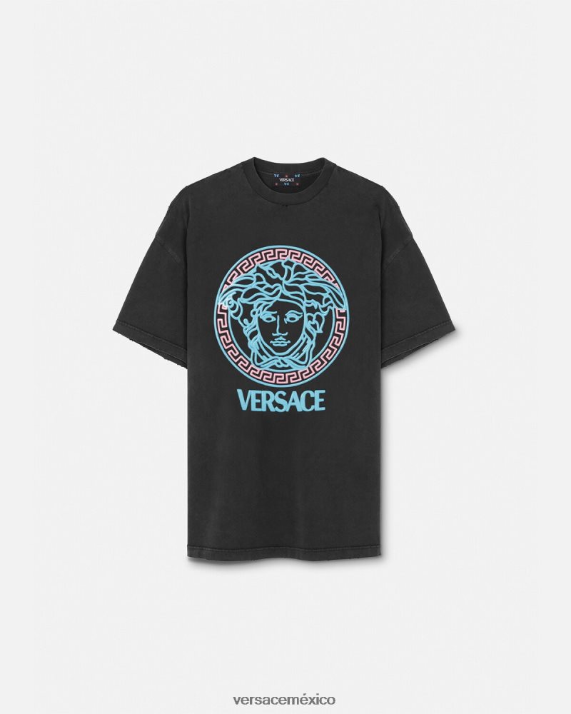 Versace camiseta con logo desgastado de Medusa negro ropa mujer 84626J134