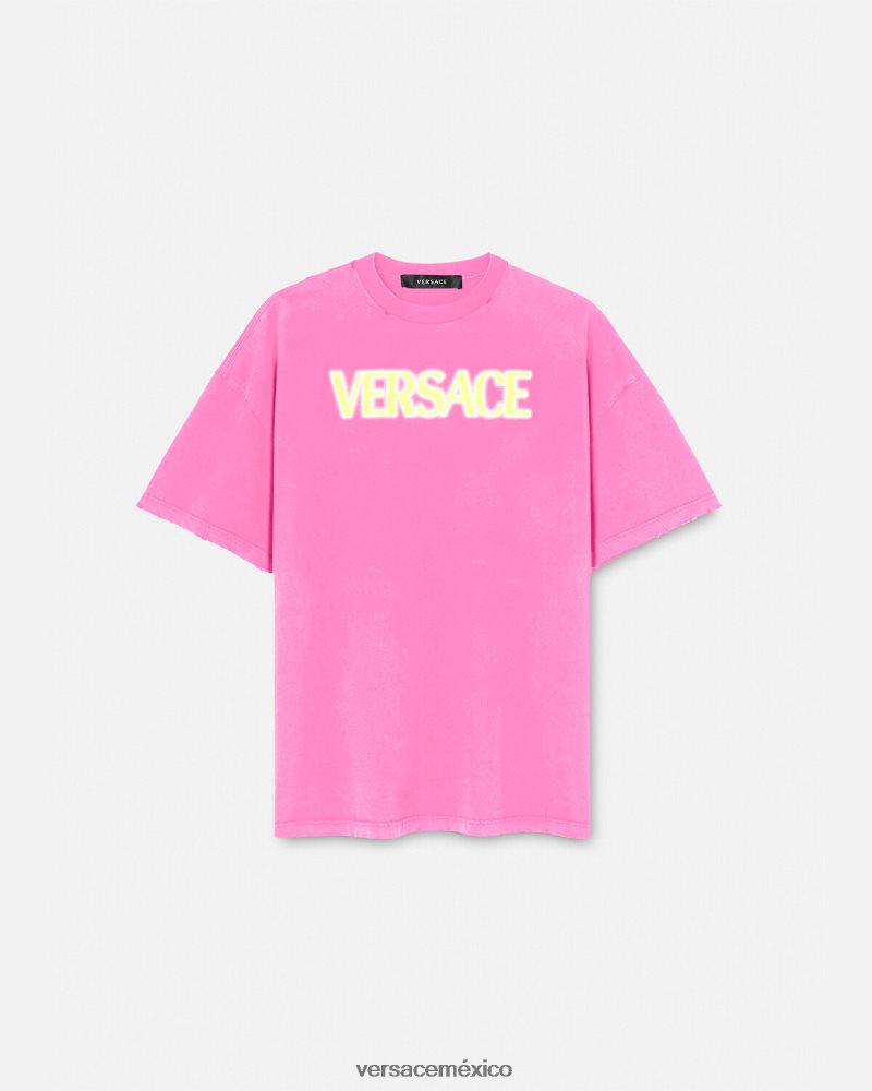 Versace camiseta con logo desgastado rosa ropa mujer 84626J152