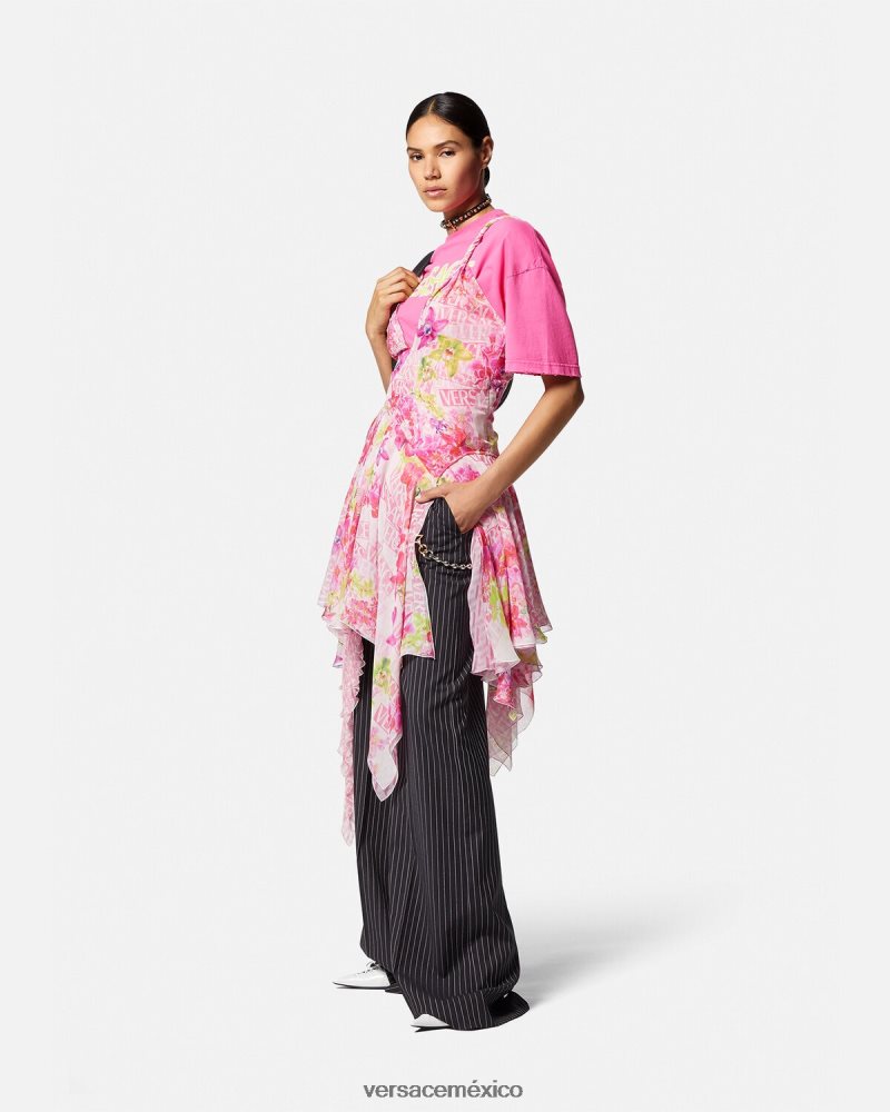 Versace camiseta con logo desgastado rosa ropa mujer 84626J152
