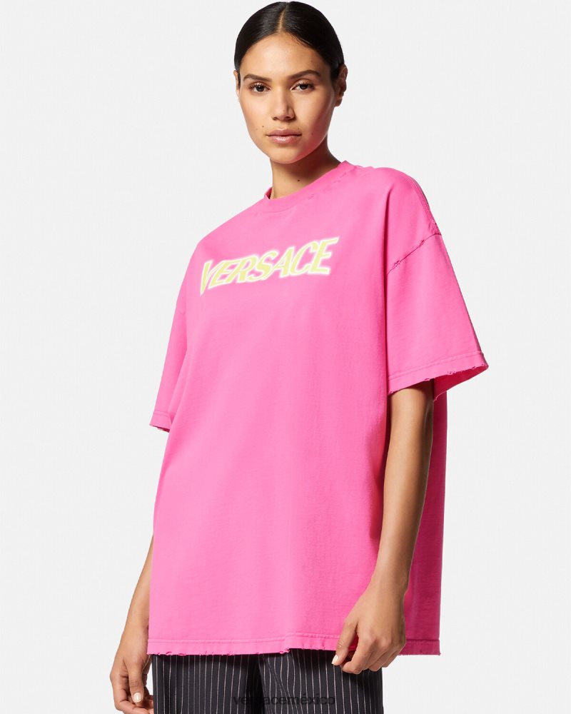 Versace camiseta con logo desgastado rosa ropa mujer 84626J152