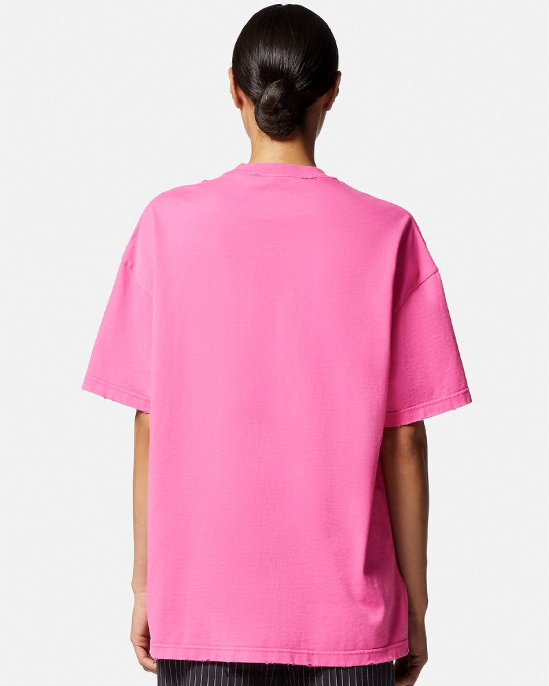 Versace camiseta con logo desgastado rosa ropa mujer 84626J152