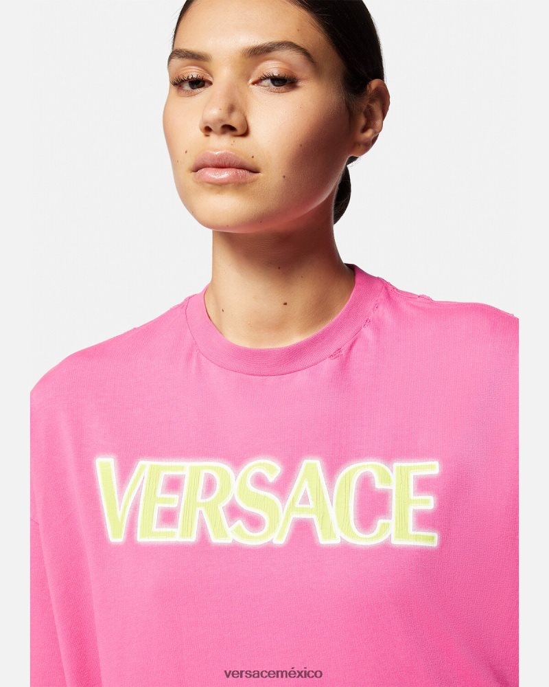 Versace camiseta con logo desgastado rosa ropa mujer 84626J152