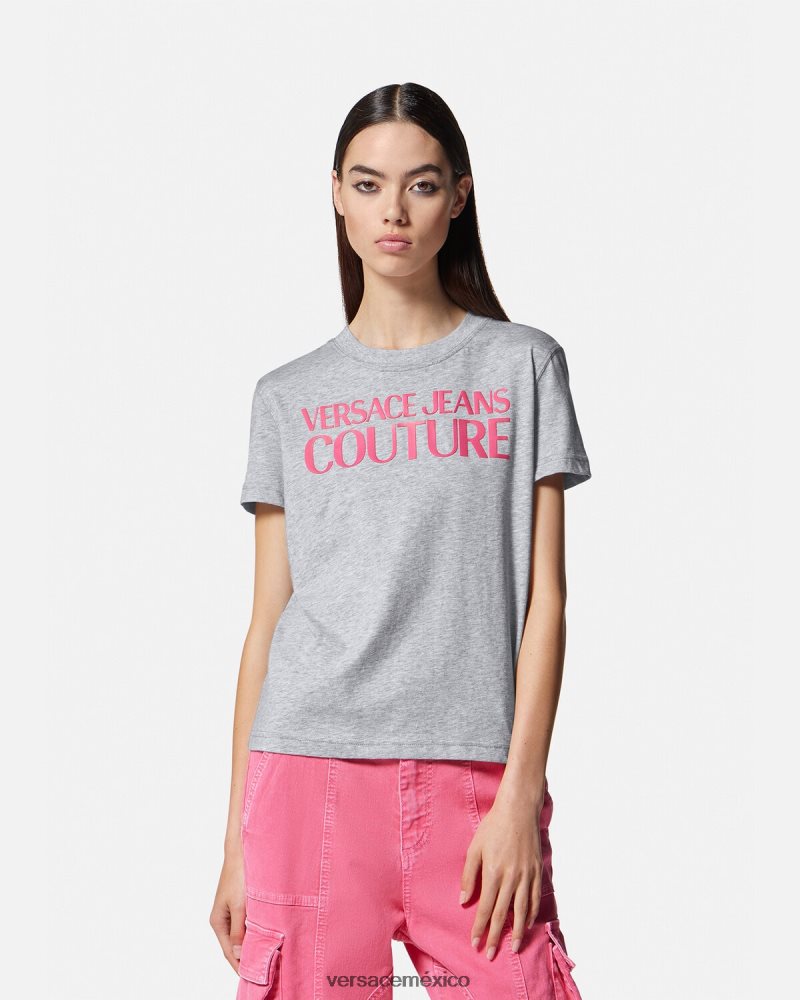 Versace camiseta con logo gris ropa mujer 84626J2171