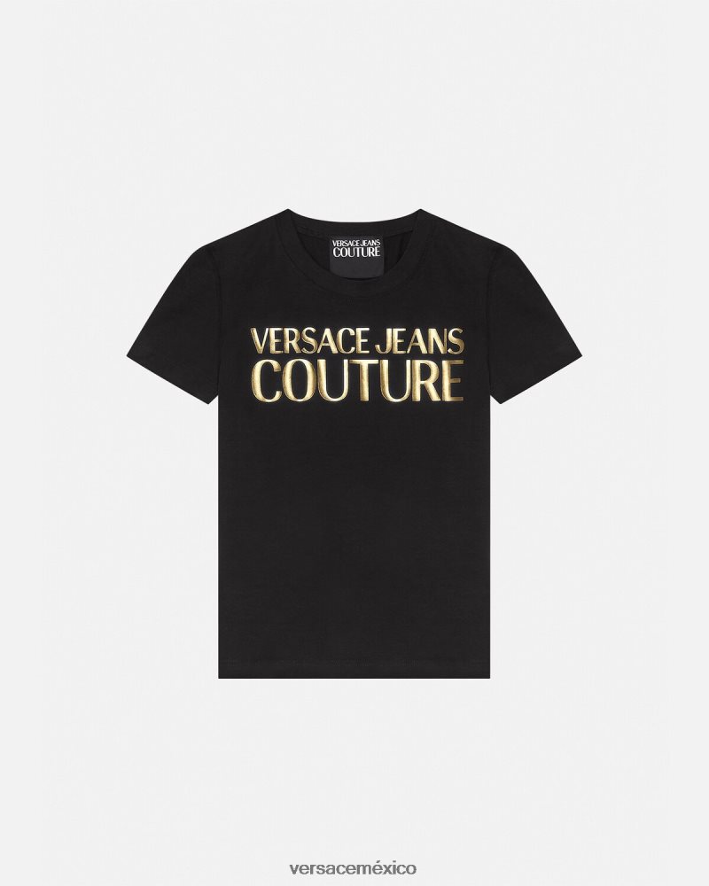 Versace camiseta con logo oro negro ropa mujer 84626J2233