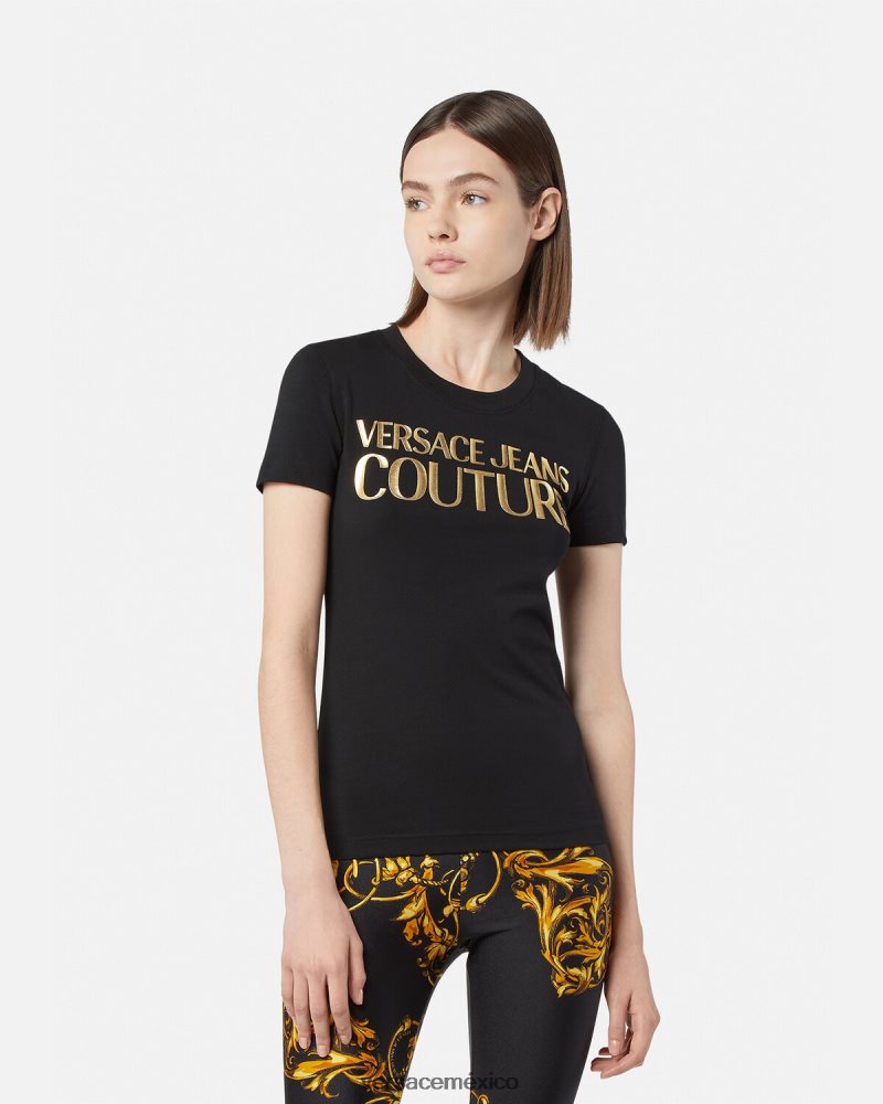 Versace camiseta con logo oro negro ropa mujer 84626J2233