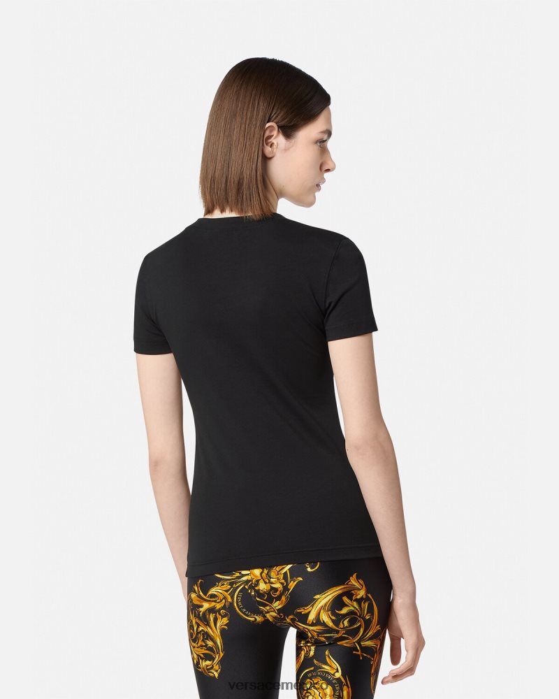 Versace camiseta con logo oro negro ropa mujer 84626J2233
