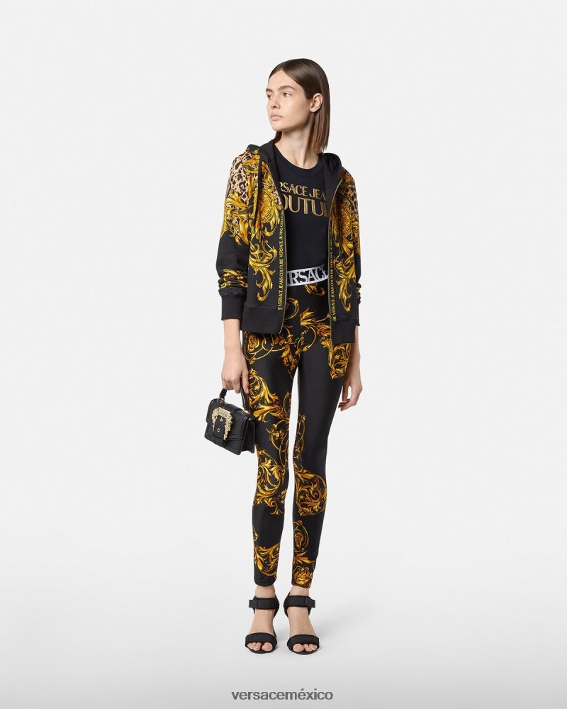 Versace camiseta con logo oro negro ropa mujer 84626J2233