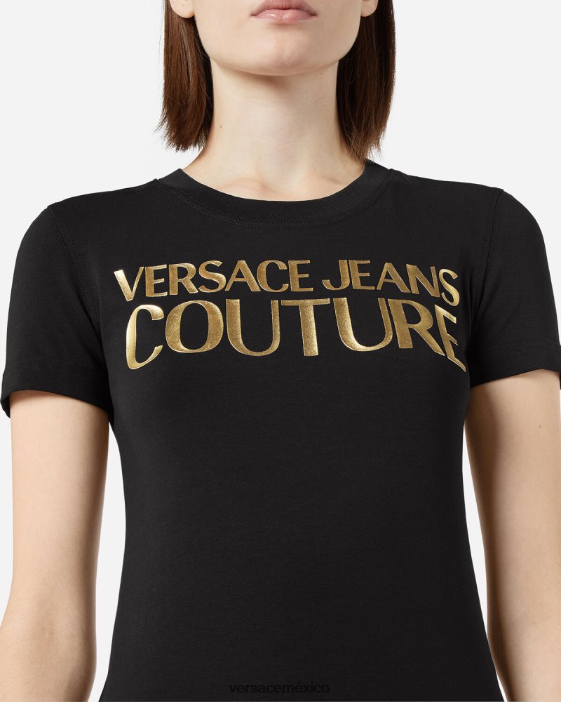 Versace camiseta con logo oro negro ropa mujer 84626J2233