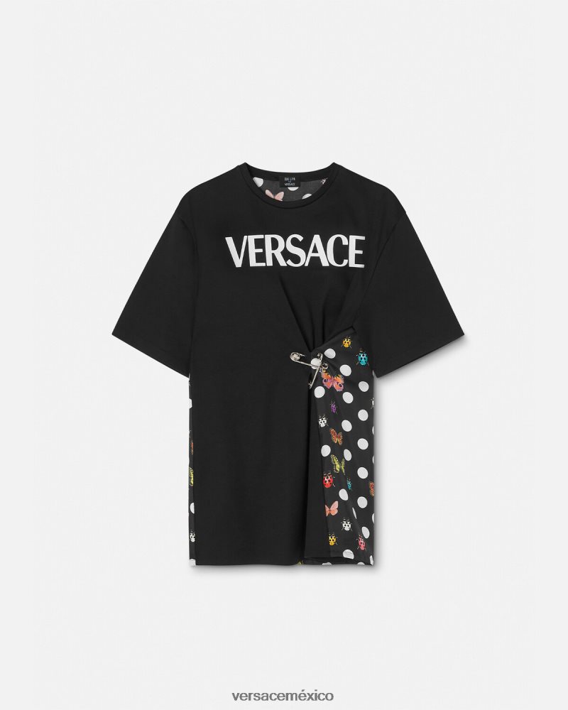 Versace camiseta con logo y mariposas negro y naranja y rojo ropa mujer 84626J131