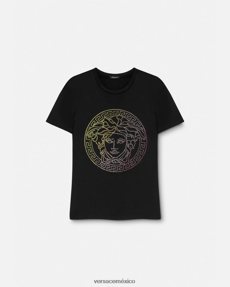 Versace camiseta con medusa de cristal negro ropa mujer 84626J141