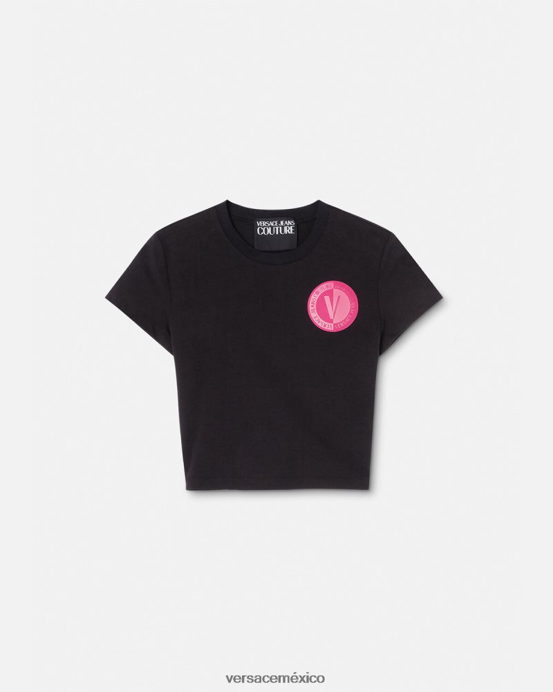 Versace camiseta corta con emblema en V negro ropa mujer 84626J2230