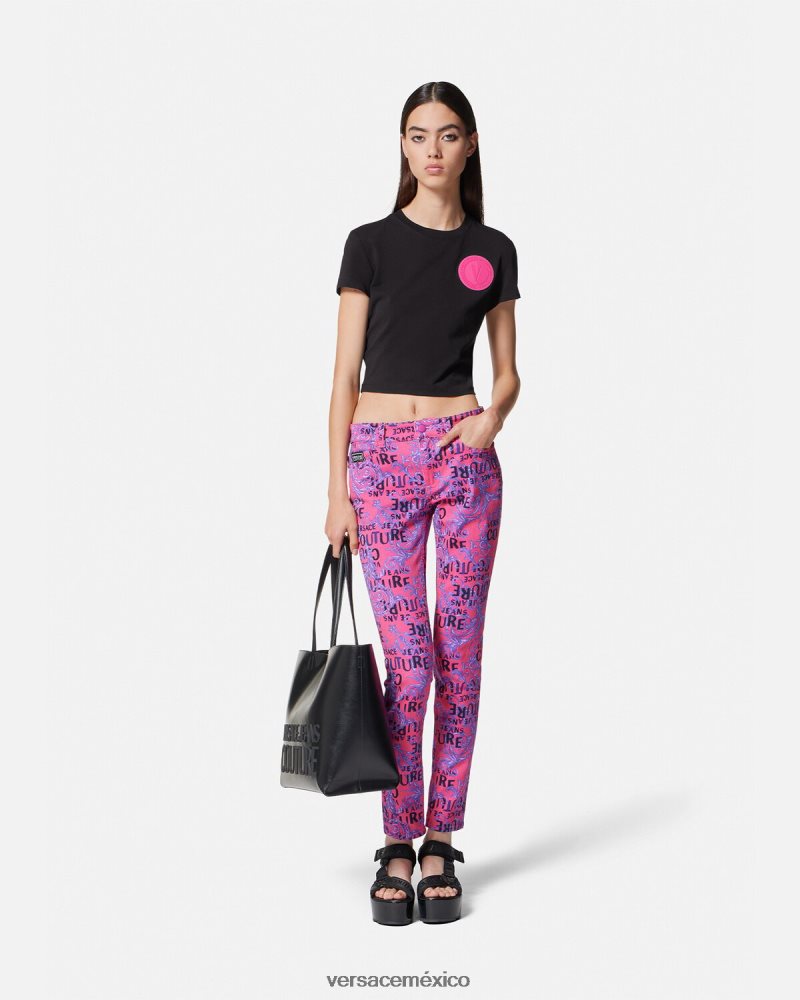 Versace camiseta corta con emblema en V negro ropa mujer 84626J2230