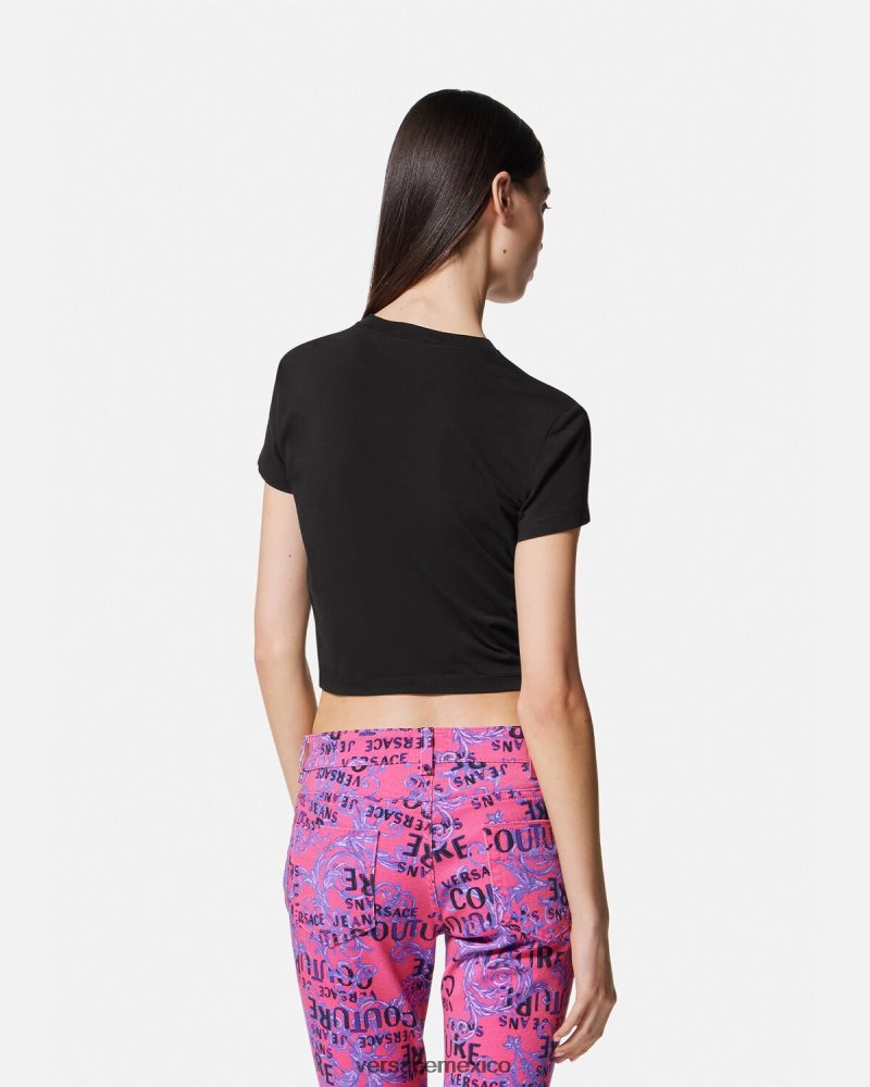 Versace camiseta corta con emblema en V negro ropa mujer 84626J2230