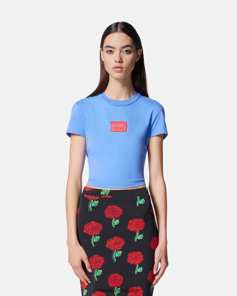 Versace camiseta corta con número de pieza azul claro ropa mujer 84626J2228
