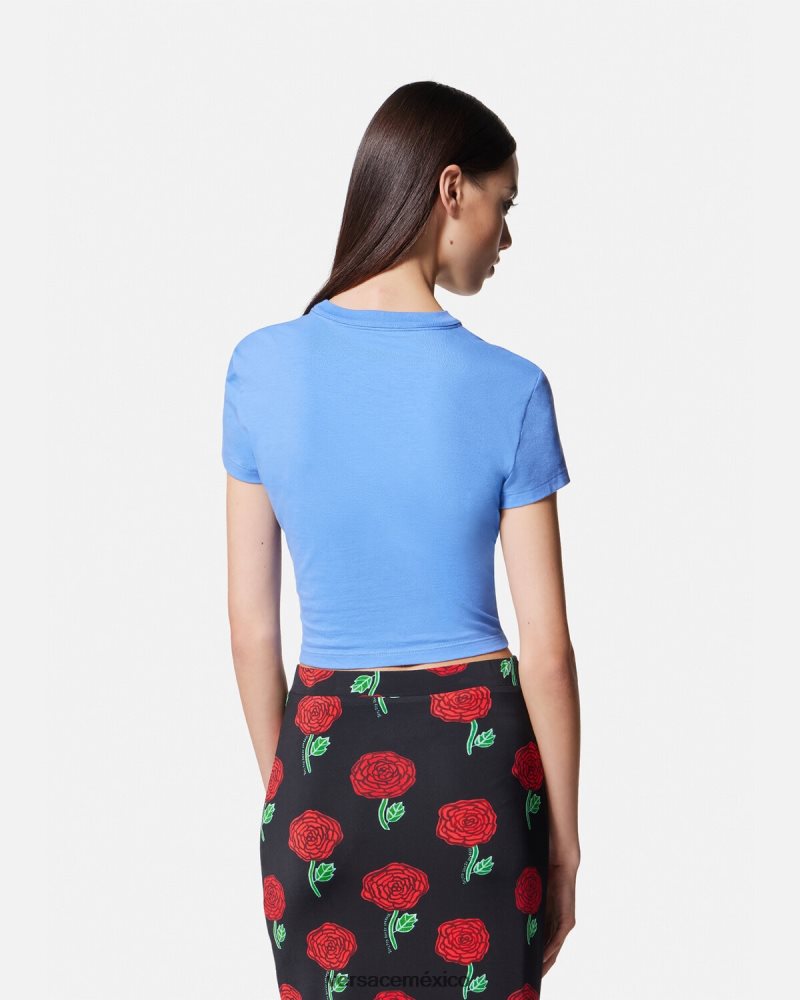 Versace camiseta corta con número de pieza azul claro ropa mujer 84626J2228