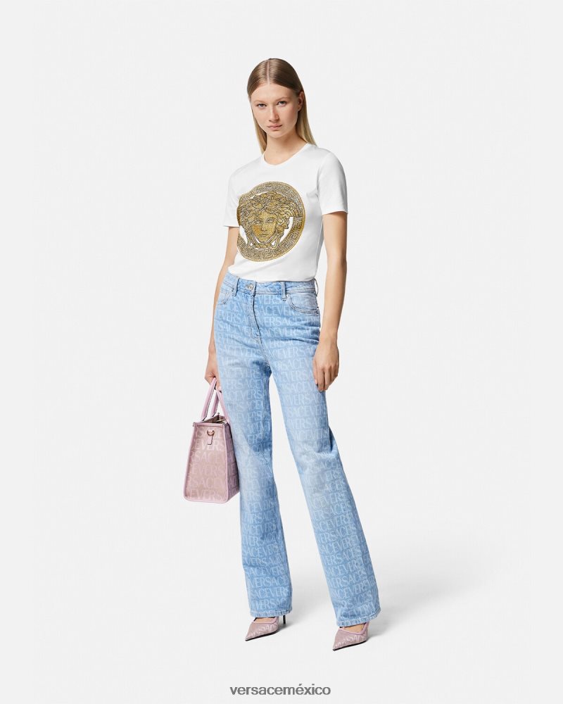 Versace camiseta cristal la medusa Oro blanco ropa mujer 84626J133
