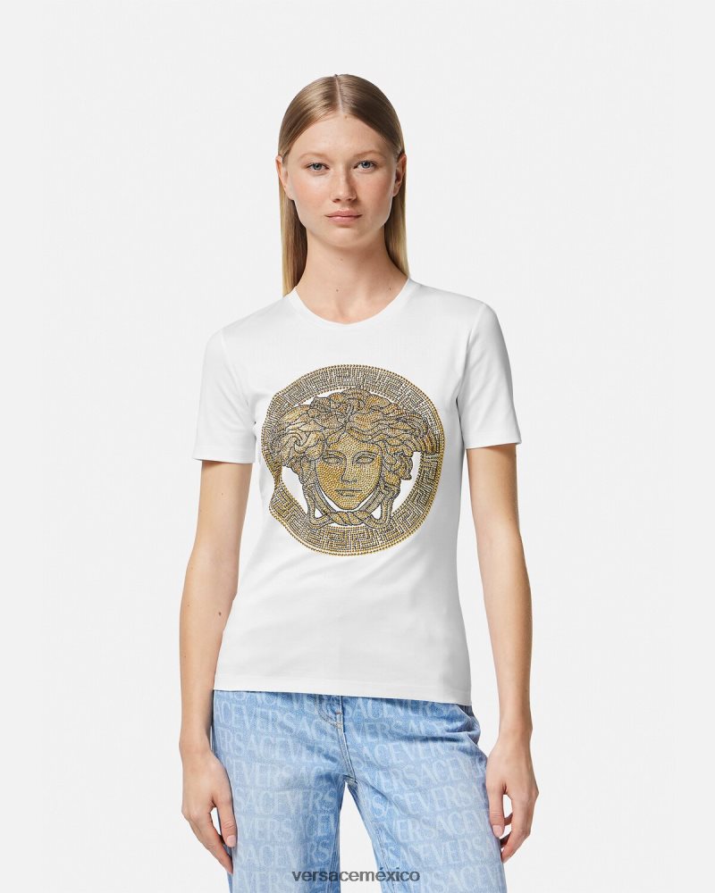 Versace camiseta cristal la medusa Oro blanco ropa mujer 84626J133