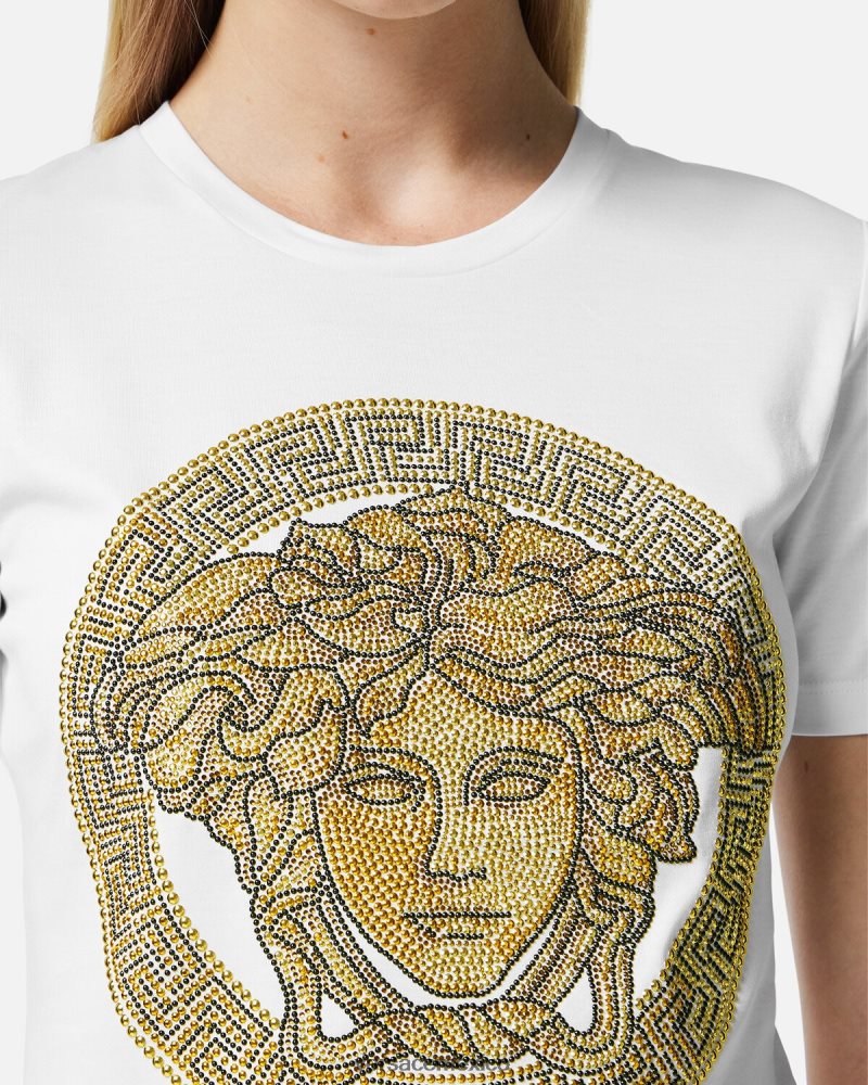 Versace camiseta cristal la medusa Oro blanco ropa mujer 84626J133