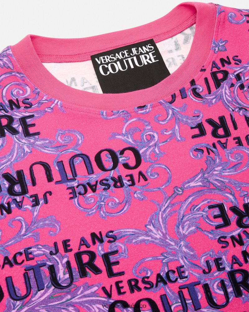 Versace camiseta de alta costura con logo fucsia ropa mujer 84626J2221