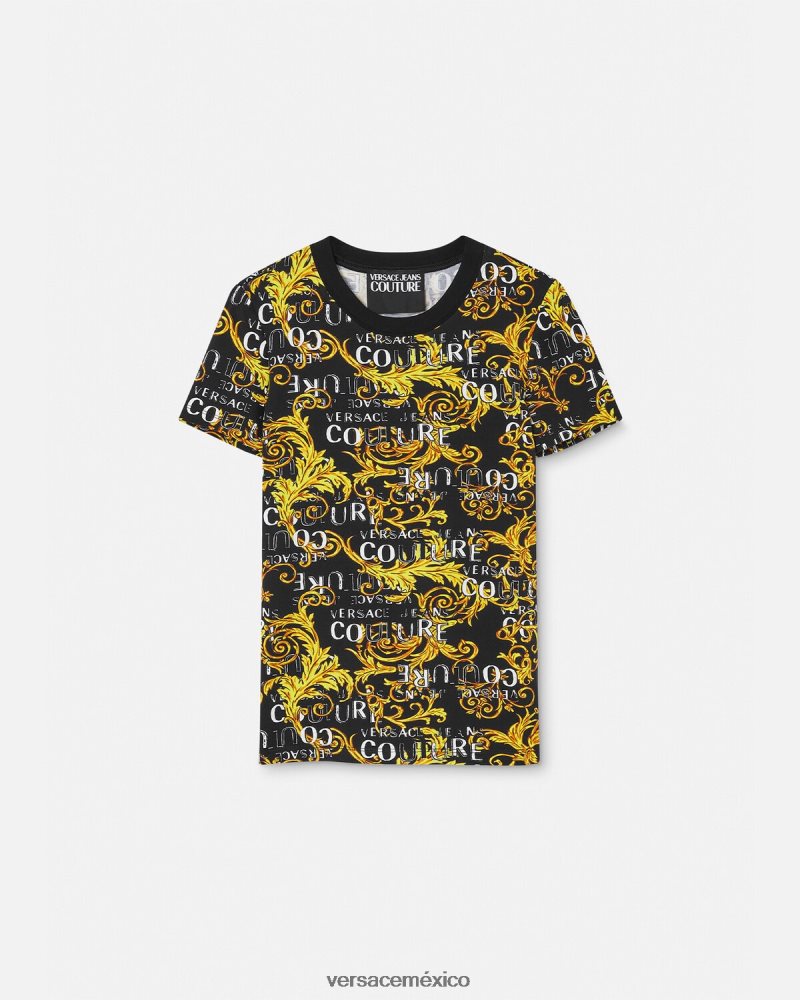 Versace camiseta de alta costura con logo oro negro ropa mujer 84626J2222