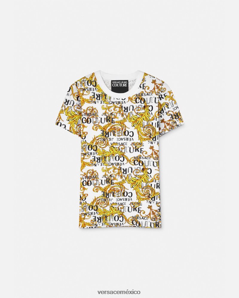 Versace camiseta de alta costura con logo oro y blanco ropa mujer 84626J2223