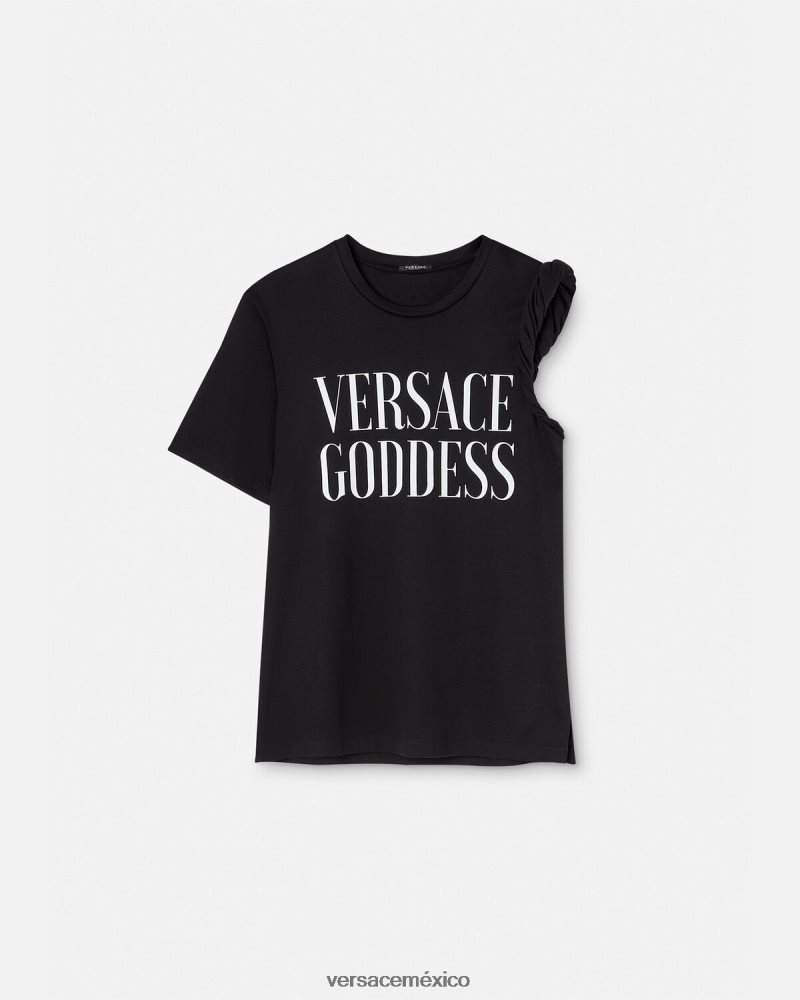Versace camiseta enrollada diosa negro ropa mujer 84626J155