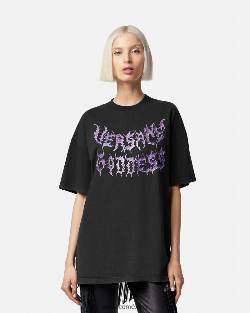 Versace camiseta extragrande de diosa negro ropa mujer 84626J150