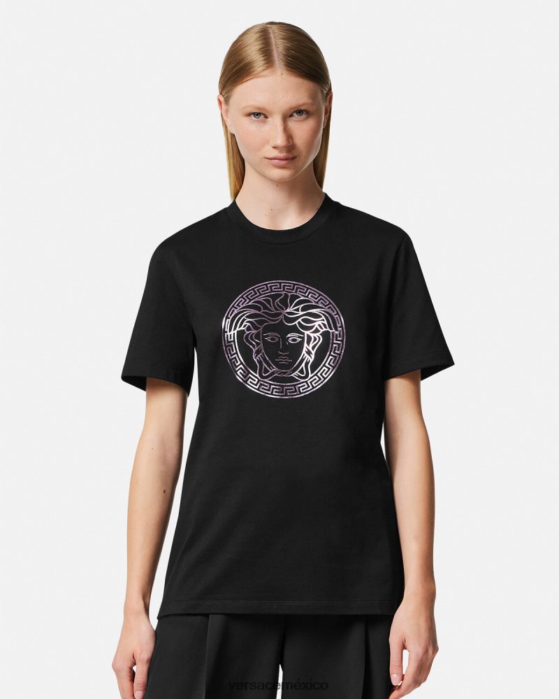 Versace camiseta medusa negro y rosa ropa mujer 84626J127