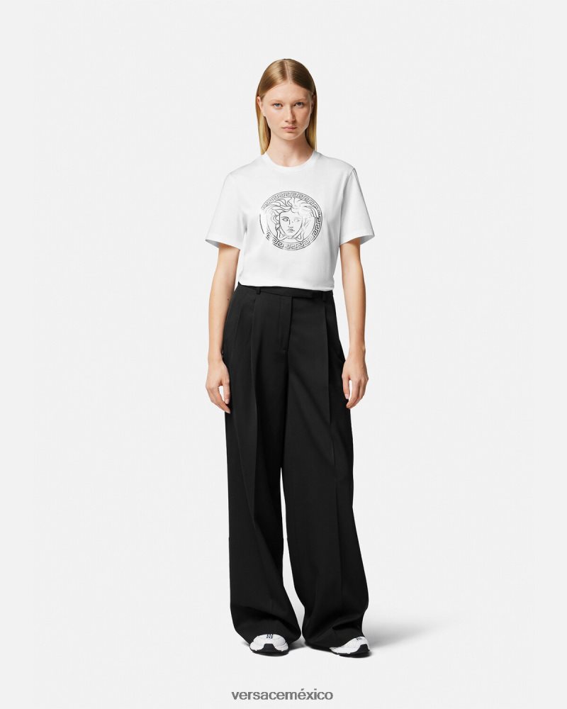 Versace camiseta medusa plata blanca ropa mujer 84626J128