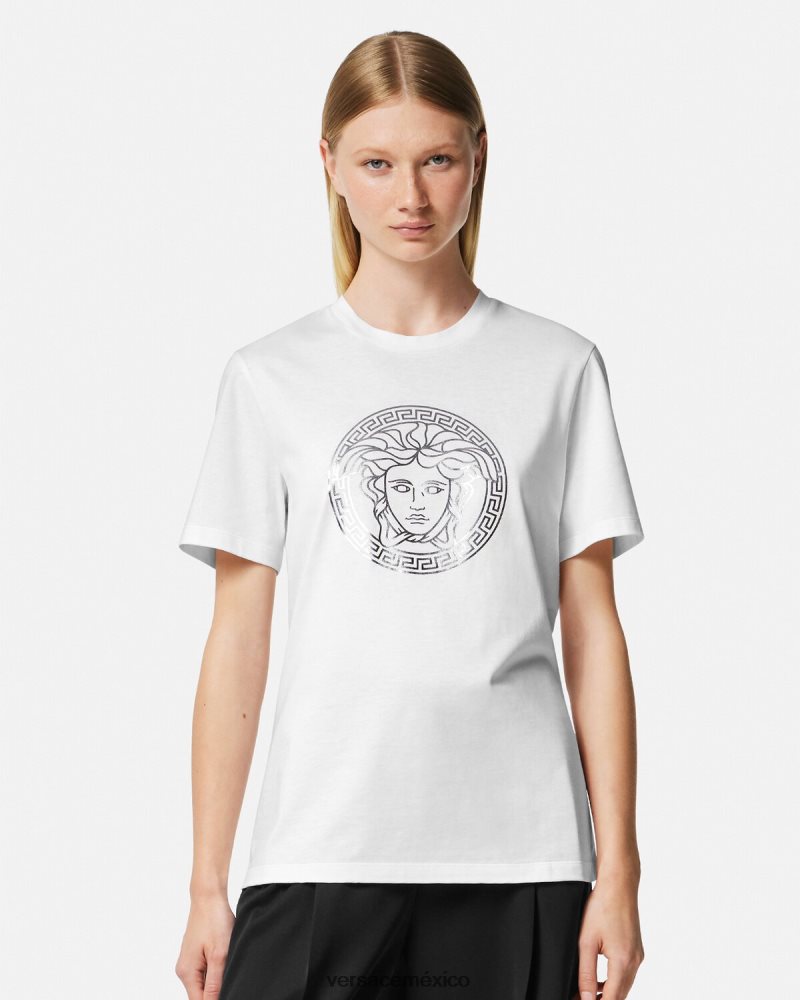 Versace camiseta medusa plata blanca ropa mujer 84626J128
