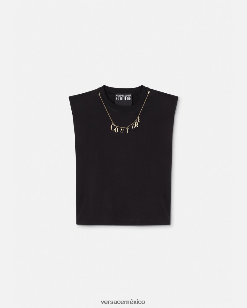 Versace camiseta sin mangas con dijes negro ropa mujer 84626J2199
