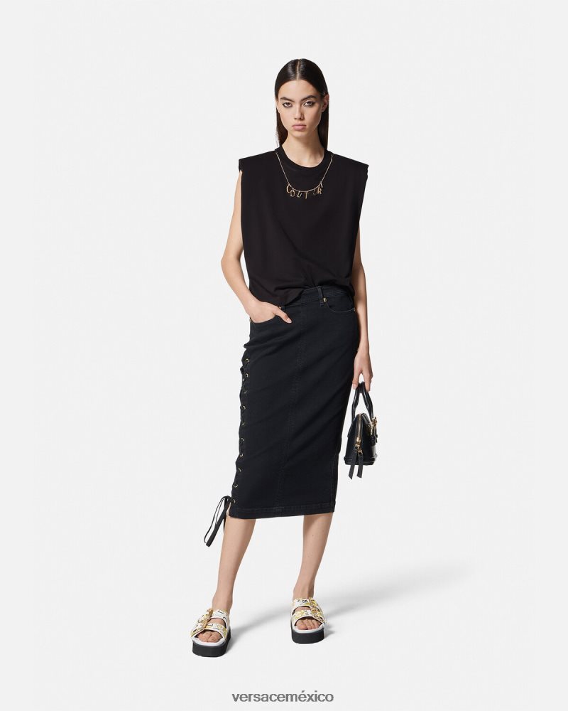 Versace camiseta sin mangas con dijes negro ropa mujer 84626J2199