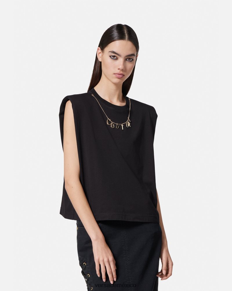 Versace camiseta sin mangas con dijes negro ropa mujer 84626J2199