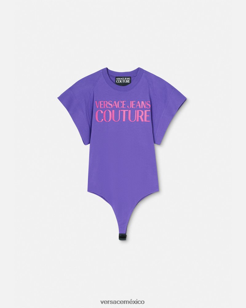 Versace camiseta tipo body con logo Violeta ropa mujer 84626J2163