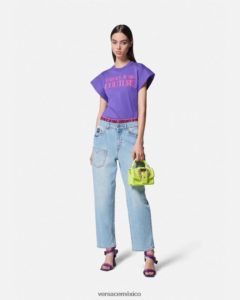 Versace camiseta tipo body con logo Violeta ropa mujer 84626J2163