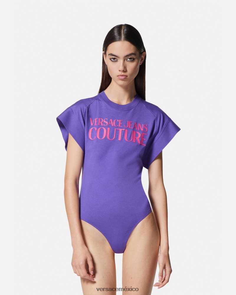 Versace camiseta tipo body con logo Violeta ropa mujer 84626J2163