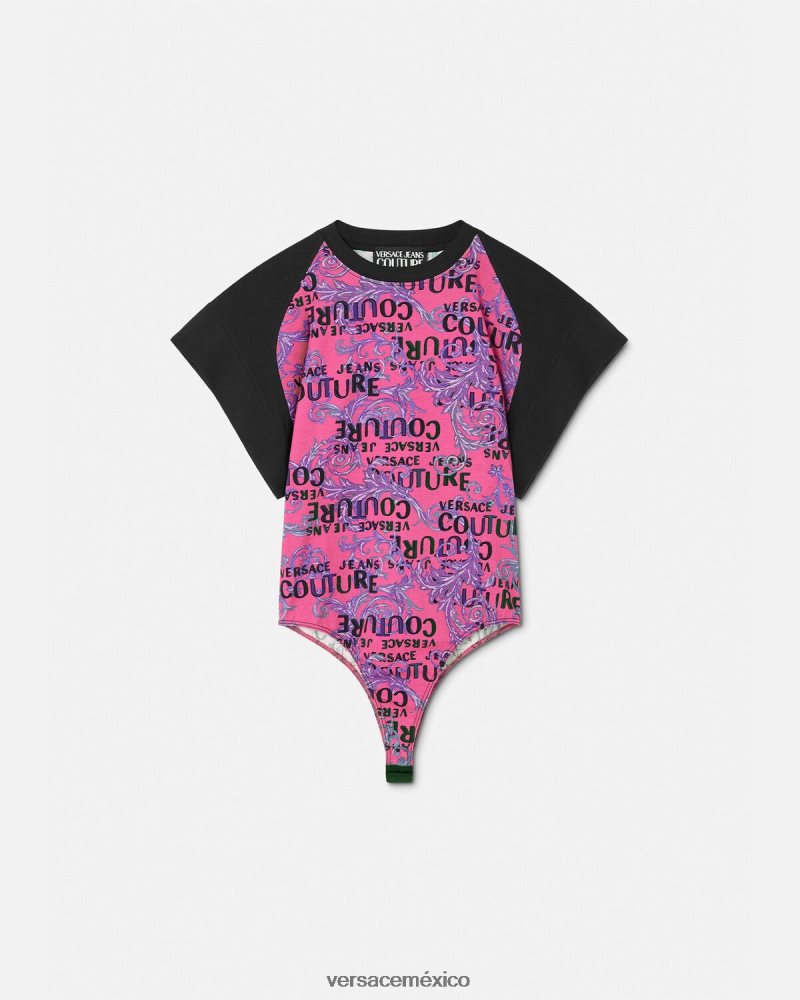 Versace camiseta tipo body de alta costura con logo fucsia ropa mujer 84626J2209