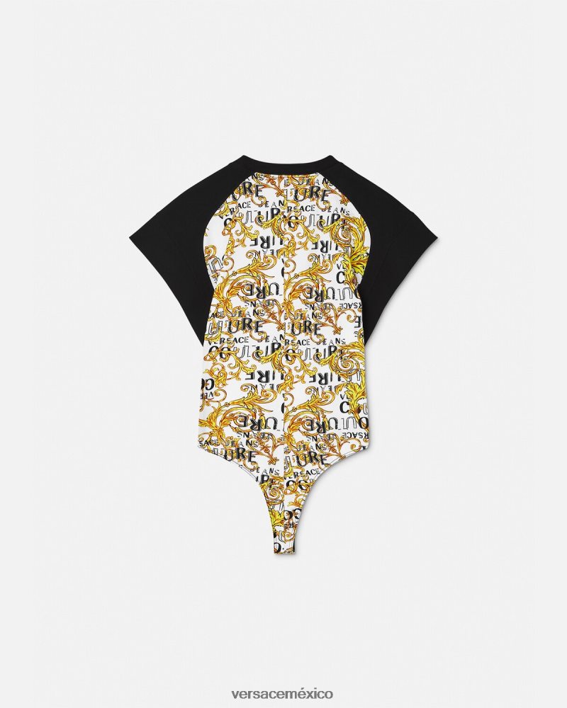 Versace camiseta tipo body de alta costura con logo oro y blanco ropa mujer 84626J2207