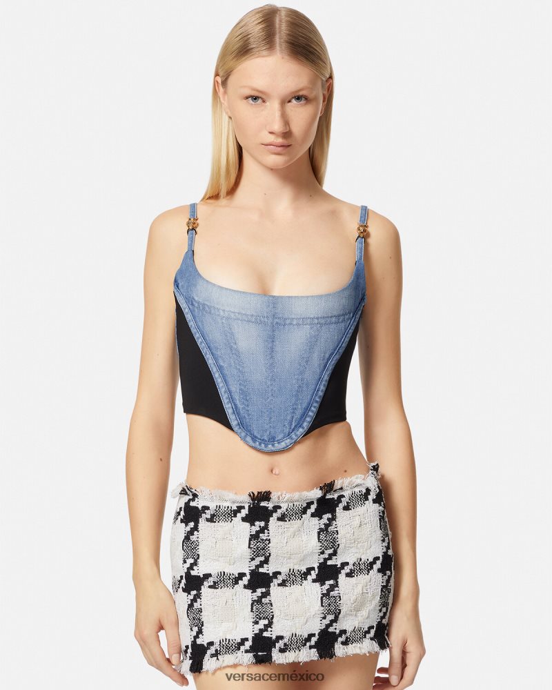 Versace corsé de mezclilla azul claro ropa mujer 84626J228