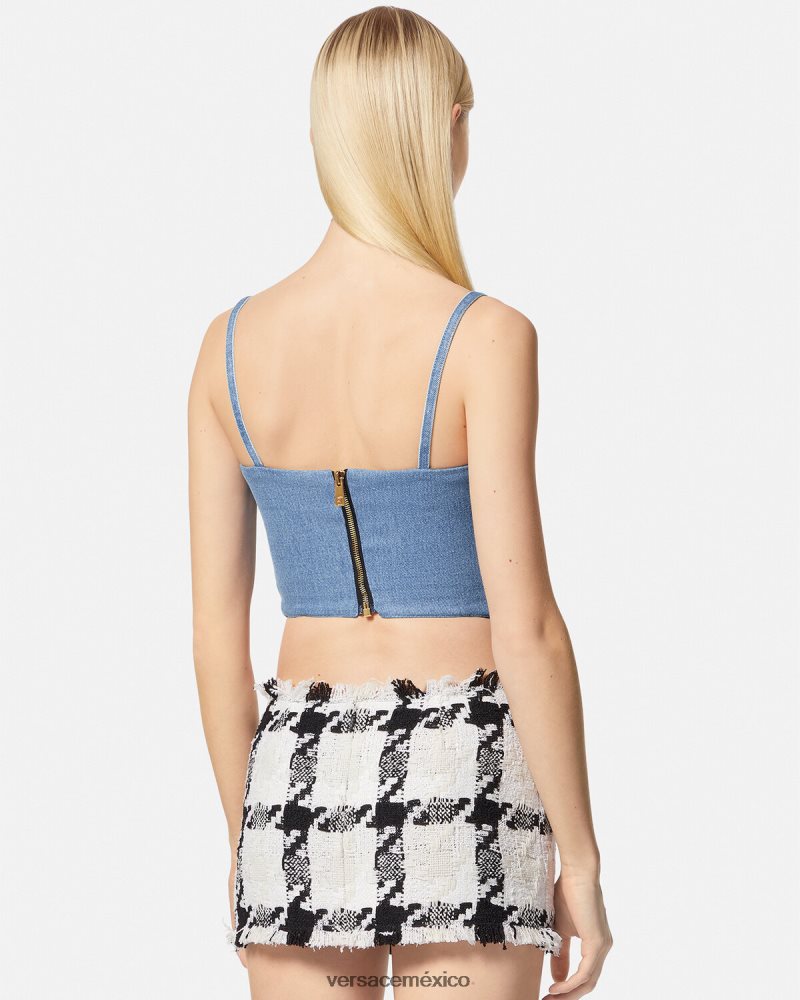Versace corsé de mezclilla azul claro ropa mujer 84626J228