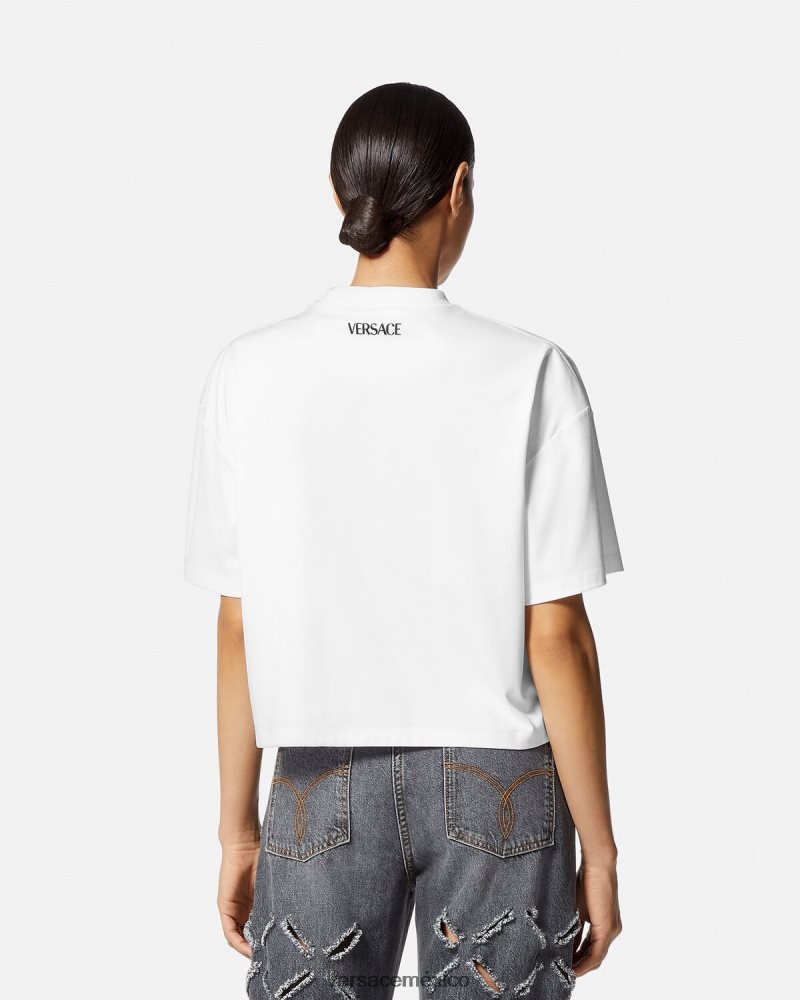 Versace top corto con tachuelas y medusa blanco ropa mujer 84626J154