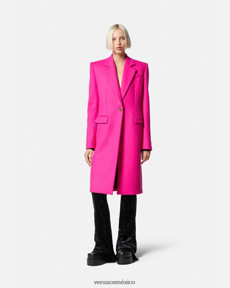 Versace abrigo largo de lana con medusa fucsia ropa mujer 84626J104