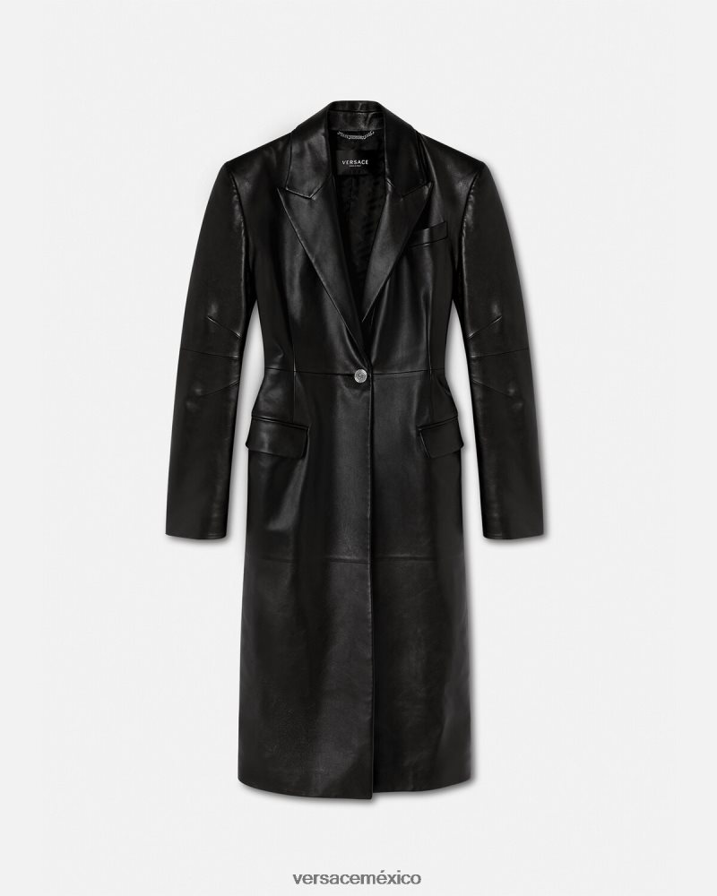 Versace abrigo largo de piel con medusa negro ropa mujer 84626J92