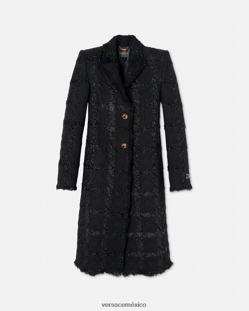 Versace abrigo largo de tweed con pinchos negro ropa mujer 84626J102