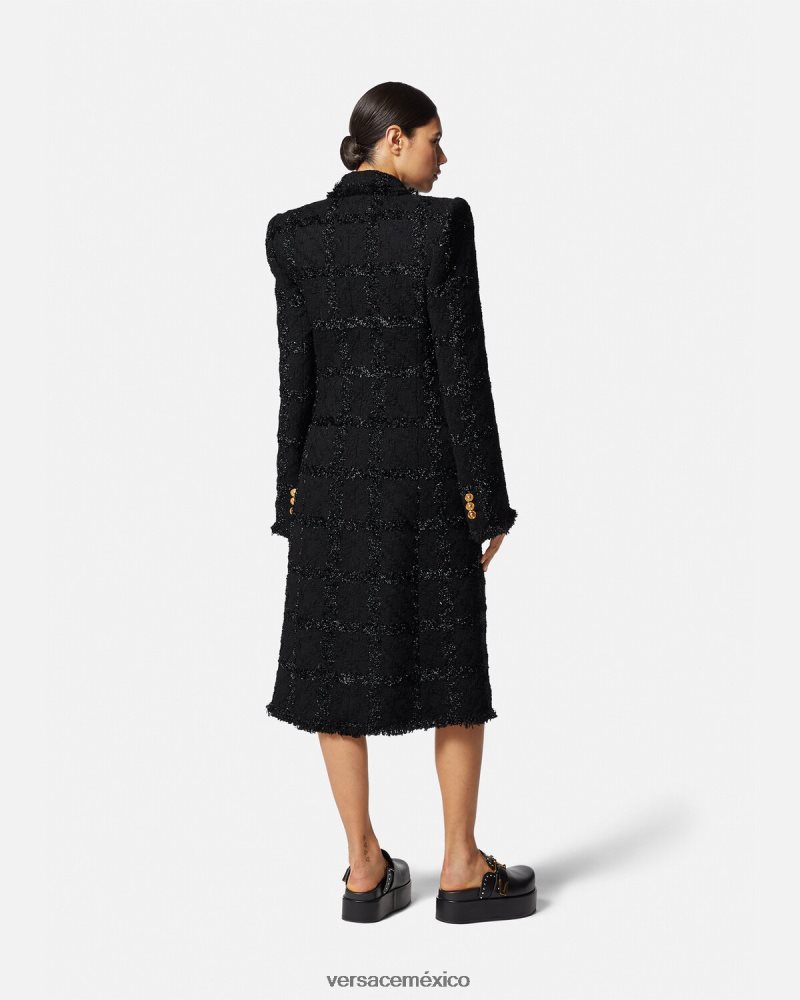Versace abrigo largo de tweed con pinchos negro ropa mujer 84626J102