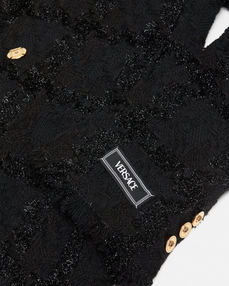 Versace abrigo largo de tweed con pinchos negro ropa mujer 84626J102